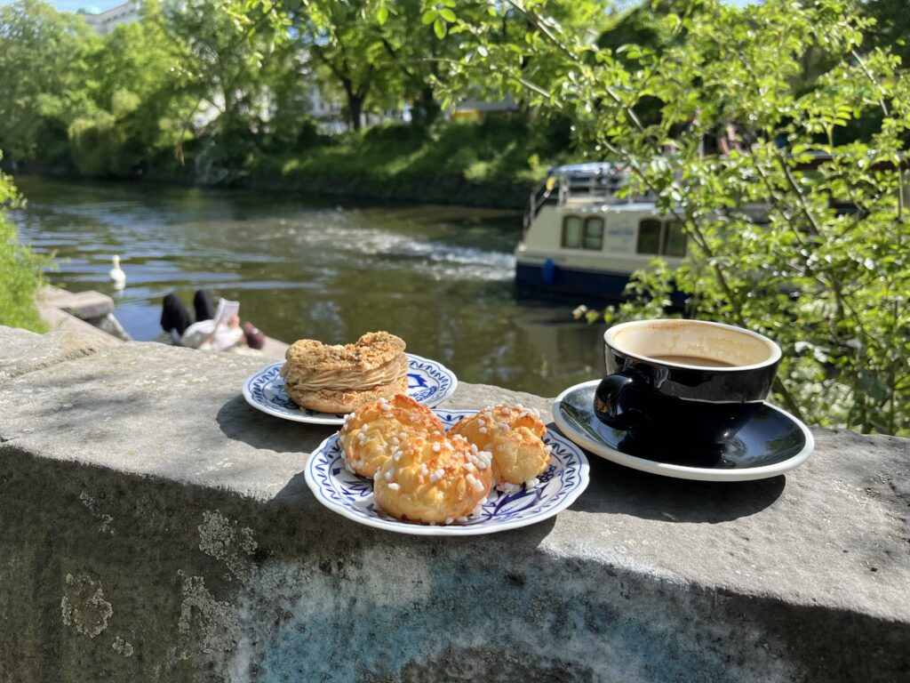 Pastries and coffee from La Maison Berlin on the canal.